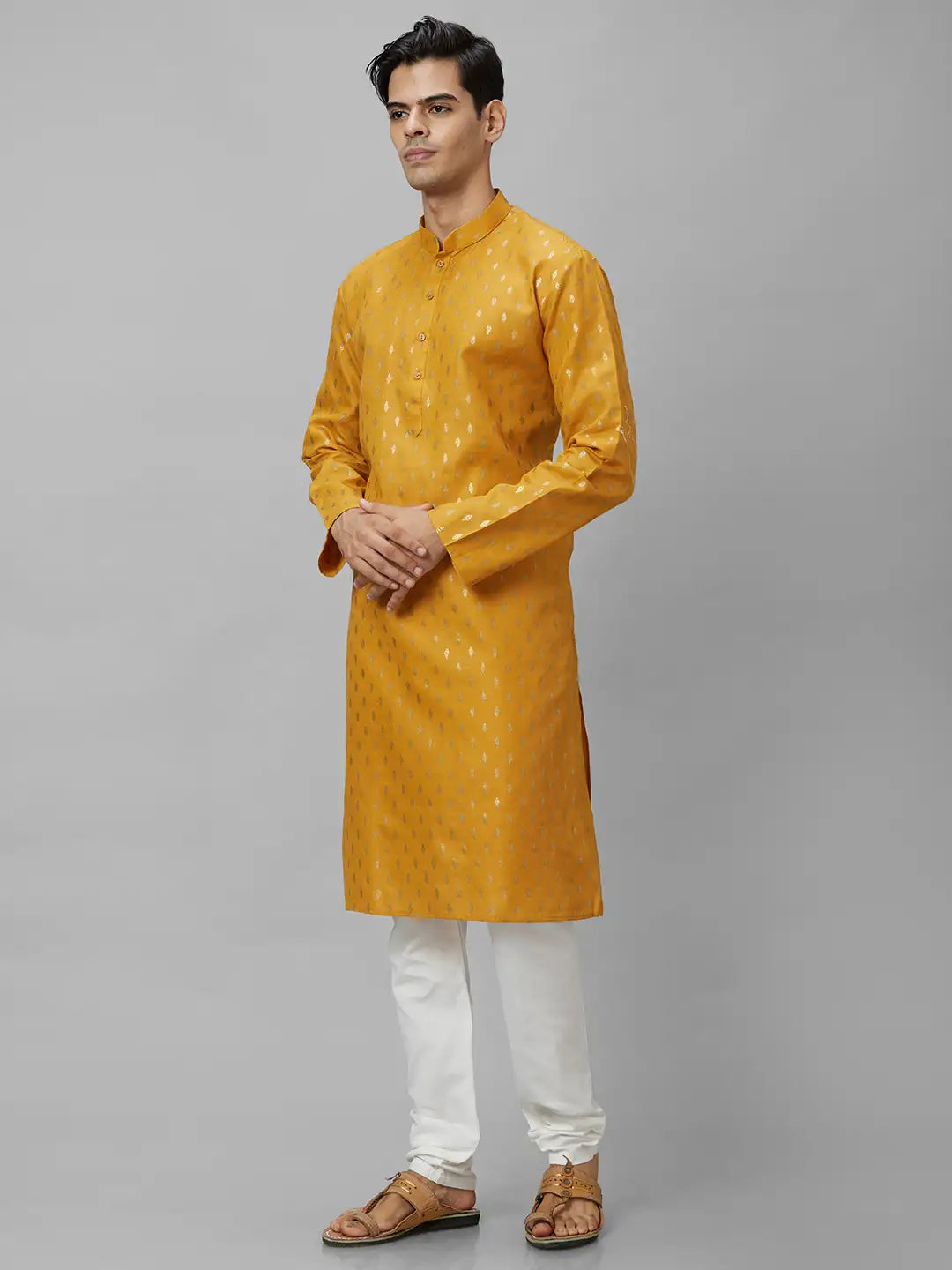 Men Pink Print Cotton Polyester Blend Kurta