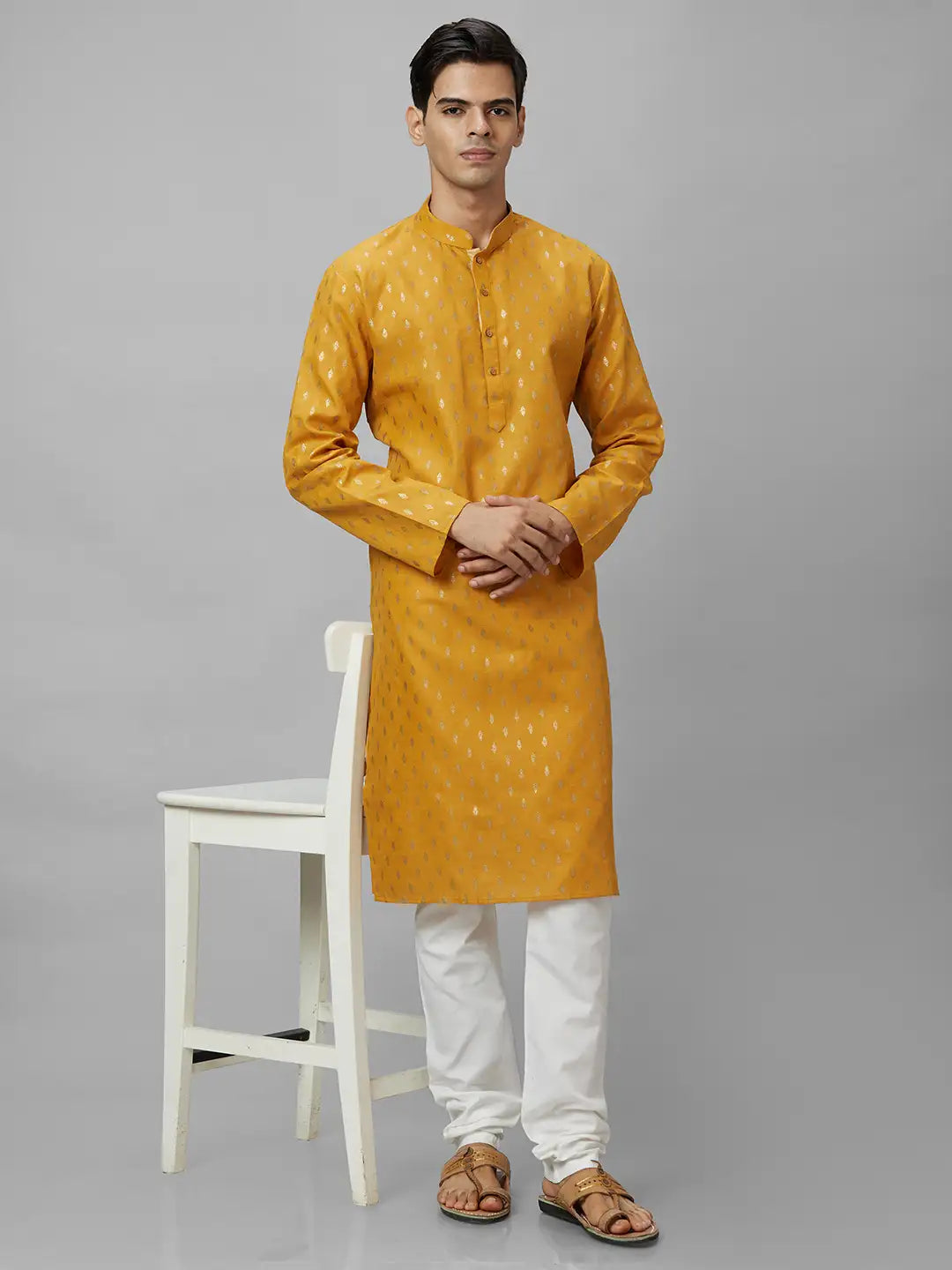 Men Pink Print Cotton Polyester Blend Kurta