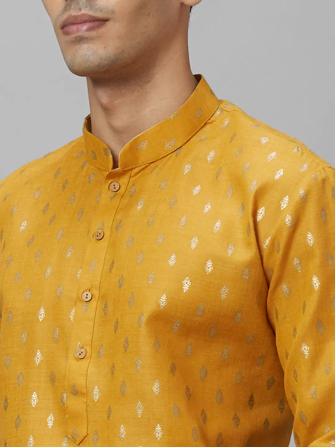 Men Pink Print Cotton Polyester Blend Kurta