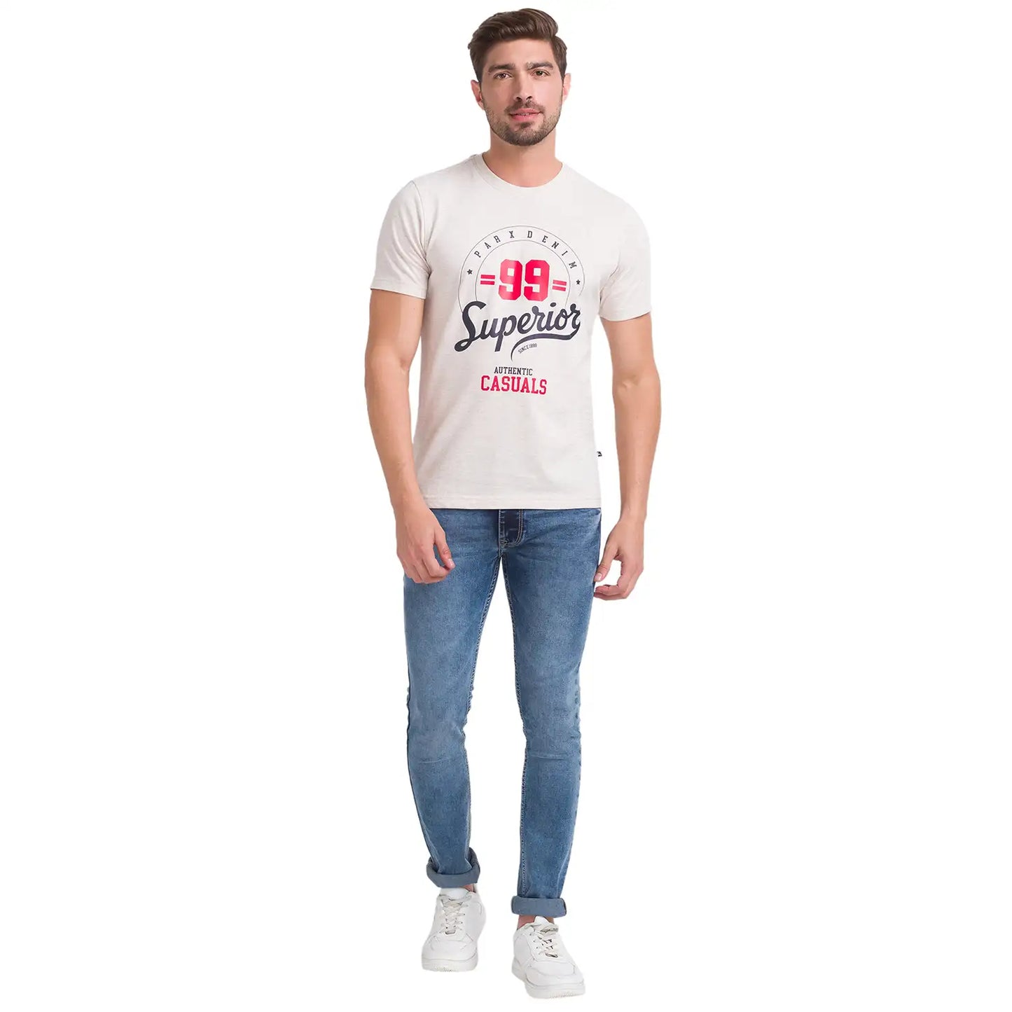 Men Regular Fit Grey T-Shirt