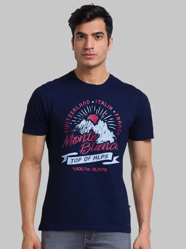 Men Regular Fit Blue T-Shirt