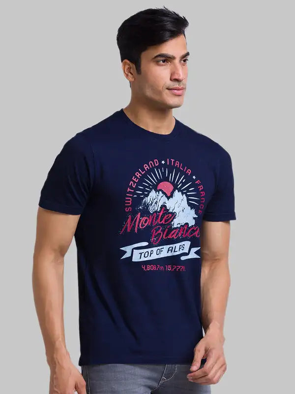 Men Regular Fit Blue T-Shirt