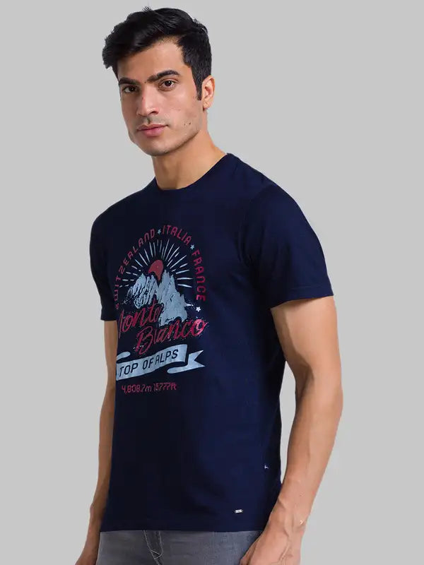Men Regular Fit Blue T-Shirt