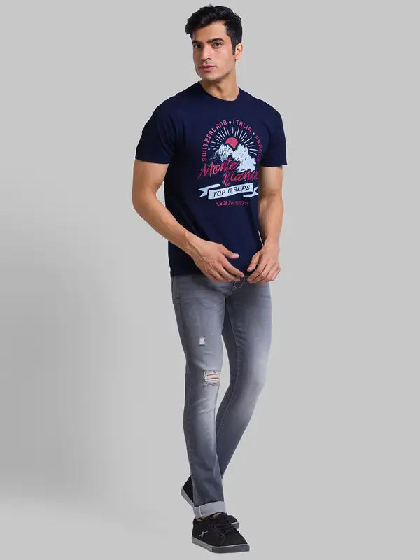Men Regular Fit Blue T-Shirt