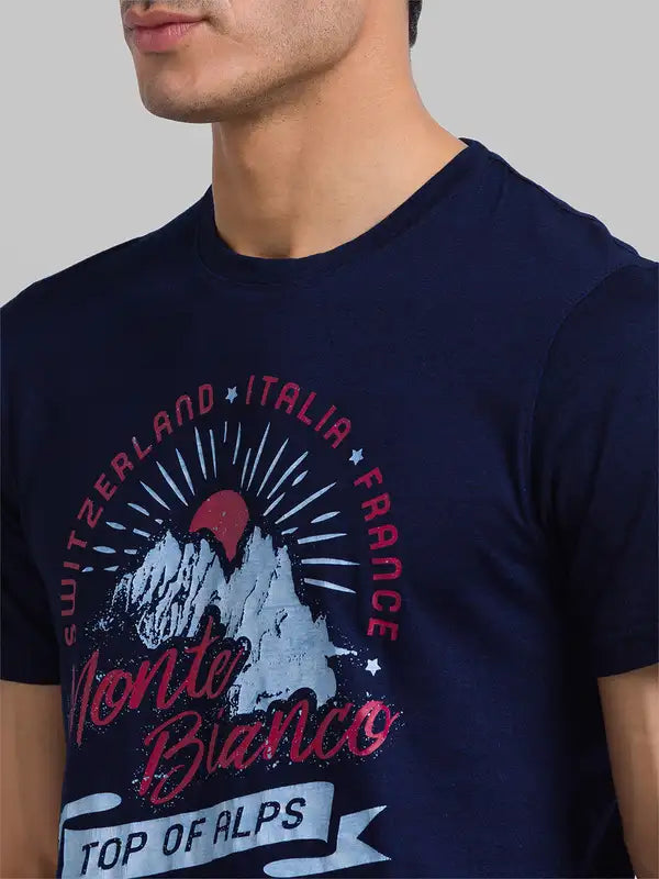 Men Regular Fit Blue T-Shirt