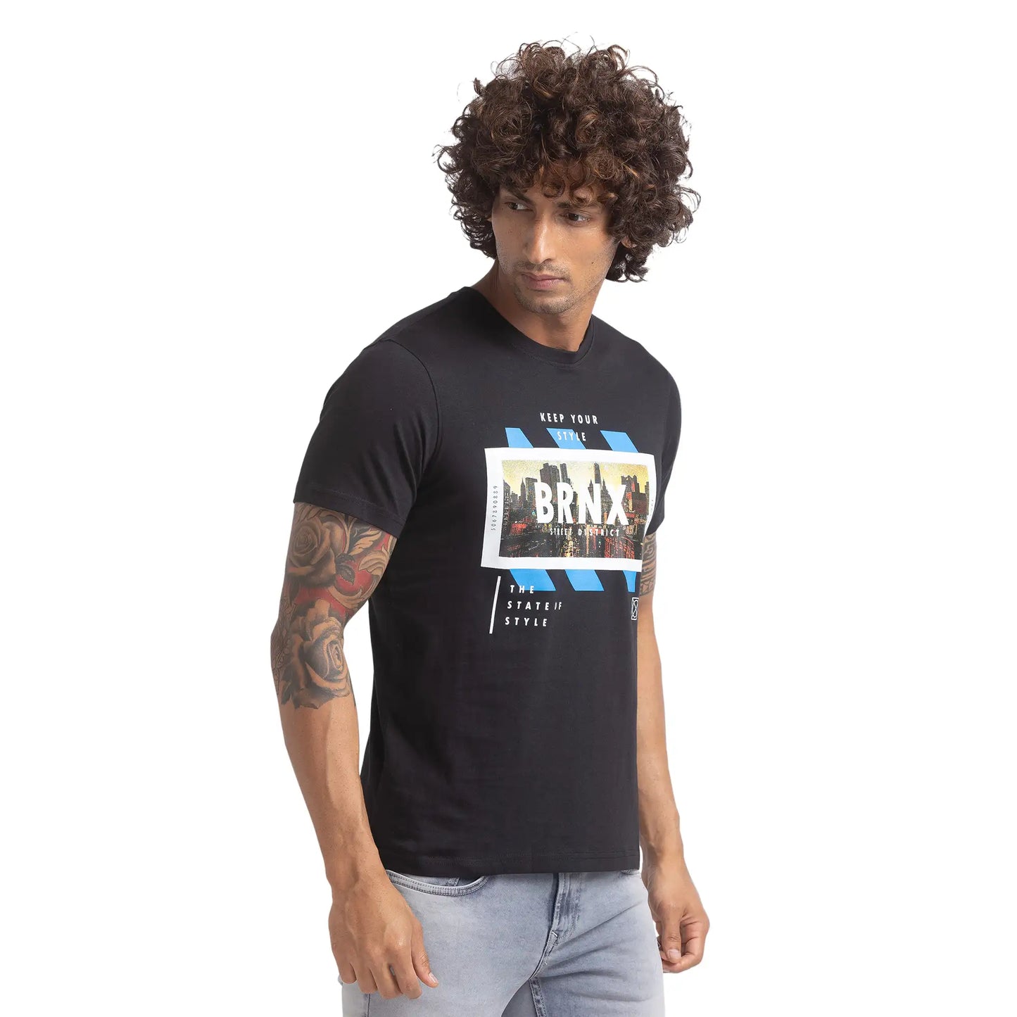 Men Regular Fit Blue T-Shirts