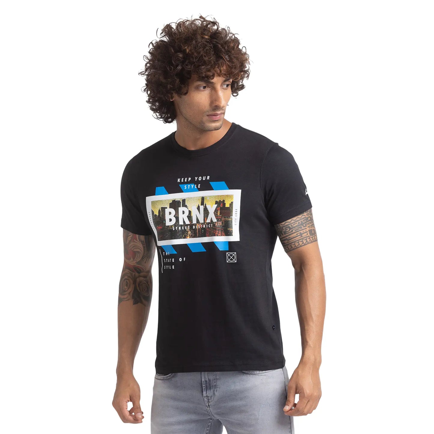 Men Regular Fit Blue T-Shirts