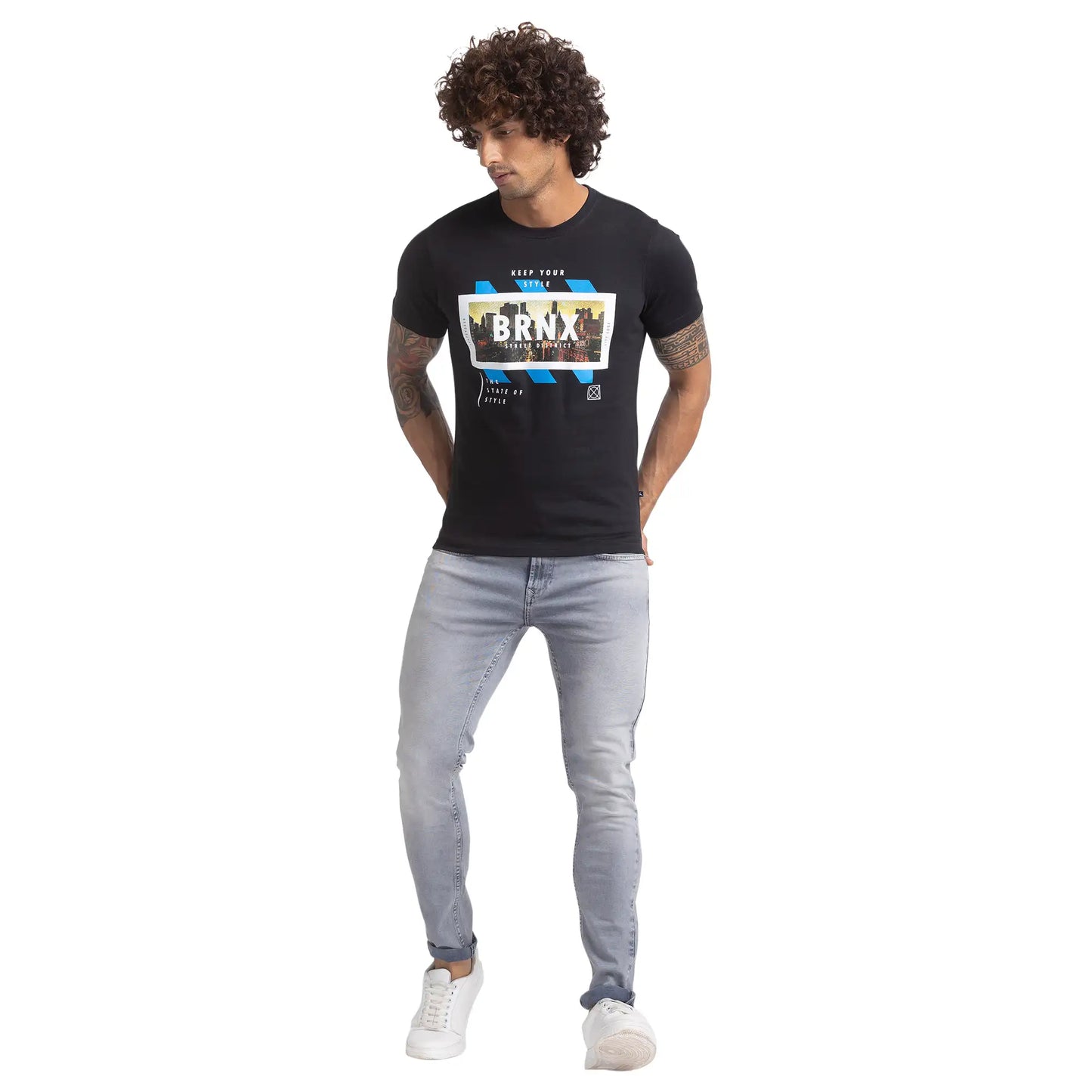 Men Regular Fit Blue T-Shirts