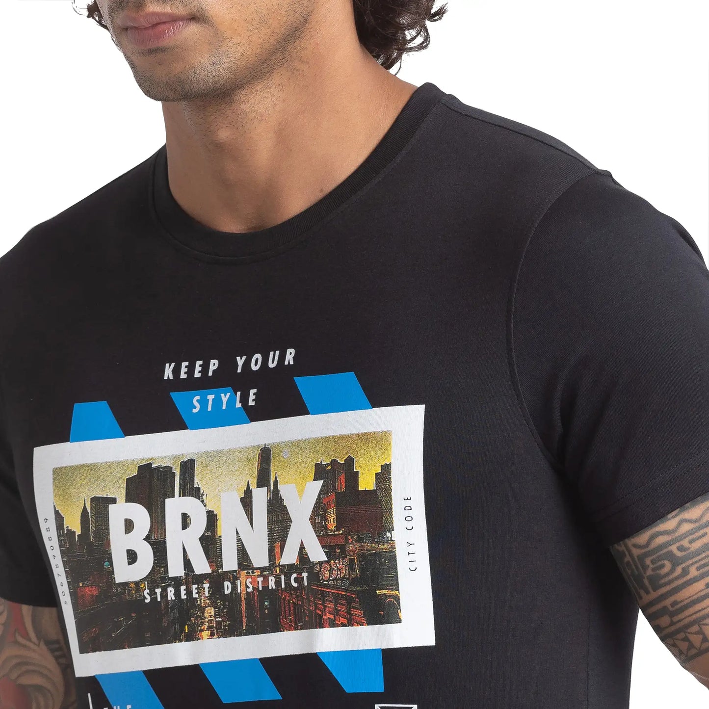 Men Regular Fit Blue T-Shirts