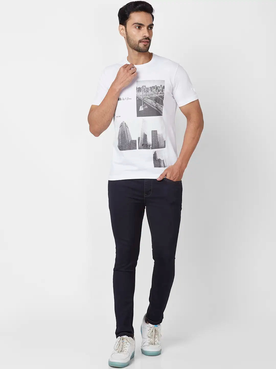 Parx Regular Fit Graphic Print Black T-Shirt