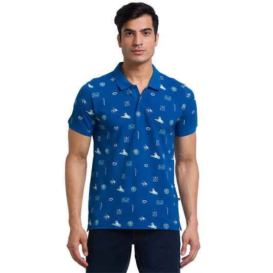 Men Regular Fit Blue Polo