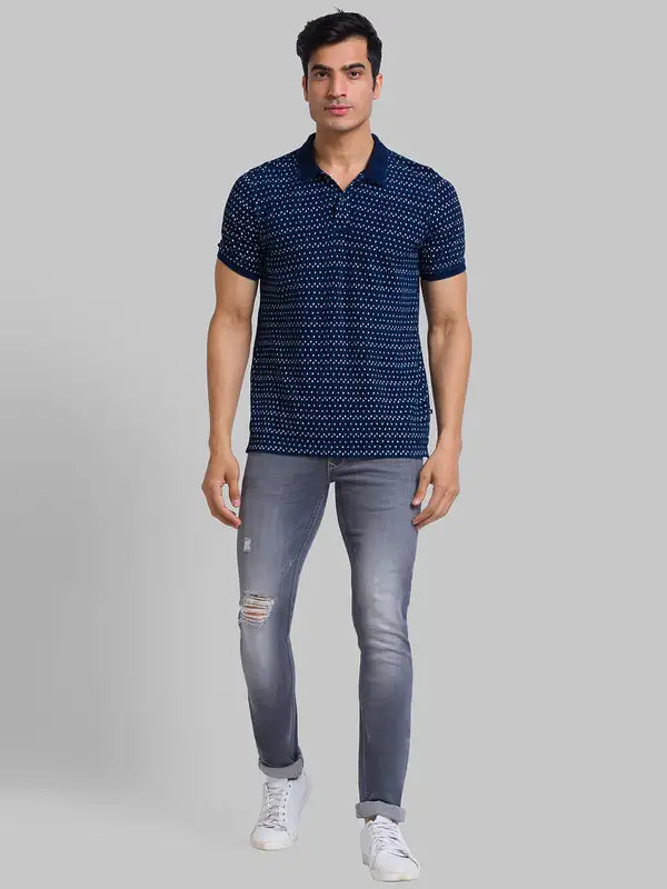Men Regular Fit Blue T-Shirt
