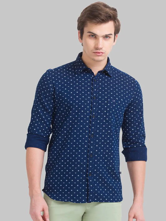 Men Slim Fit Dark Blue Shirt