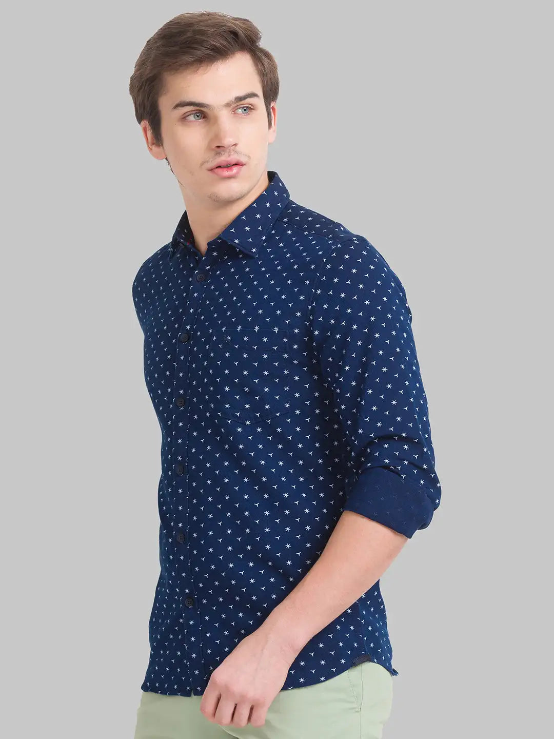Men Slim Fit Dark Blue Shirt