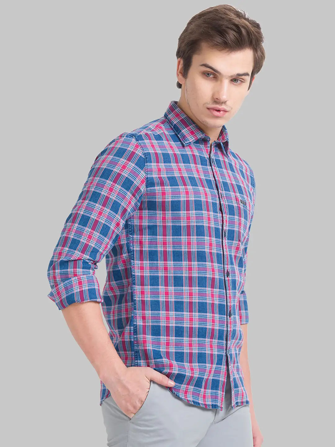 Men Slim Fit Dark Blue Shirt