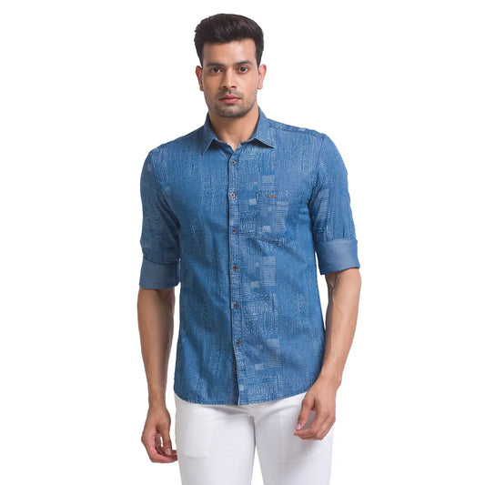 Men Slim Fit Dark Blue Shirt