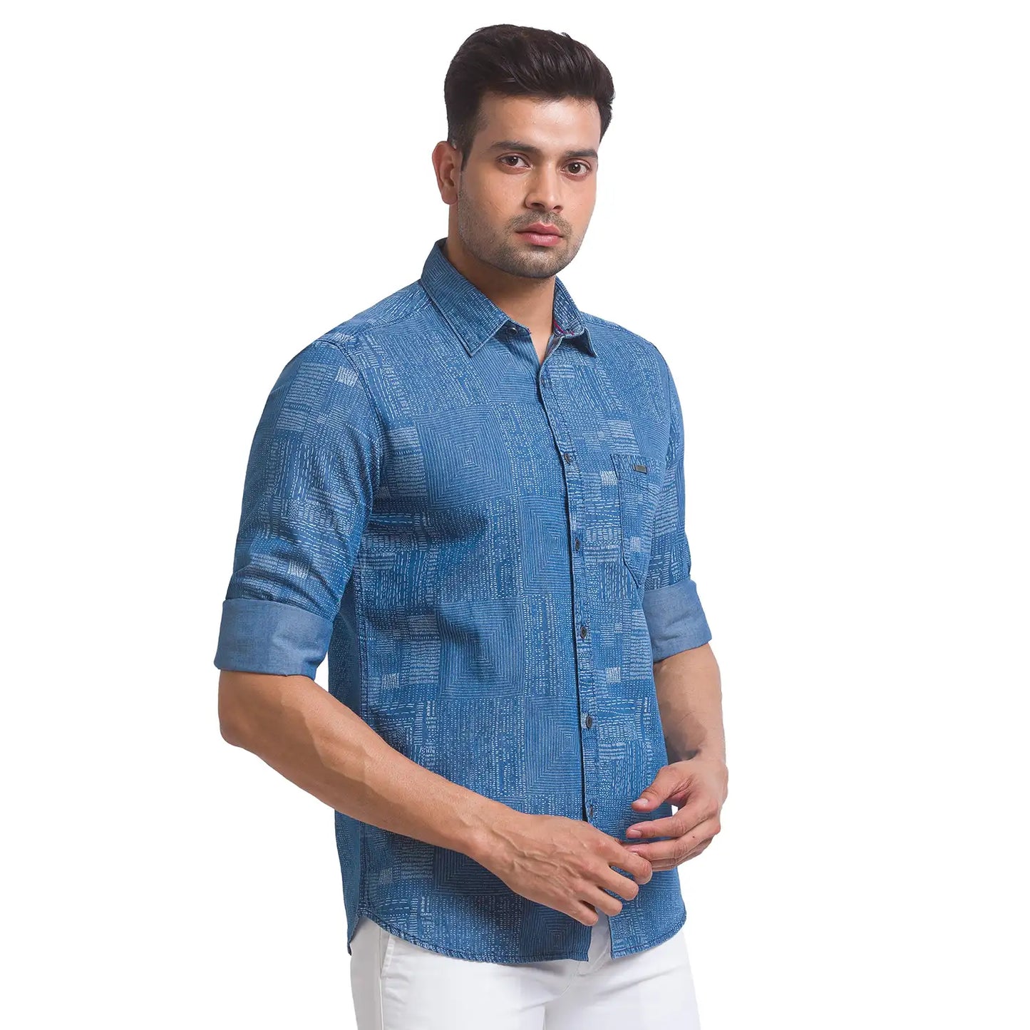 Men Slim Fit Dark Blue Shirt
