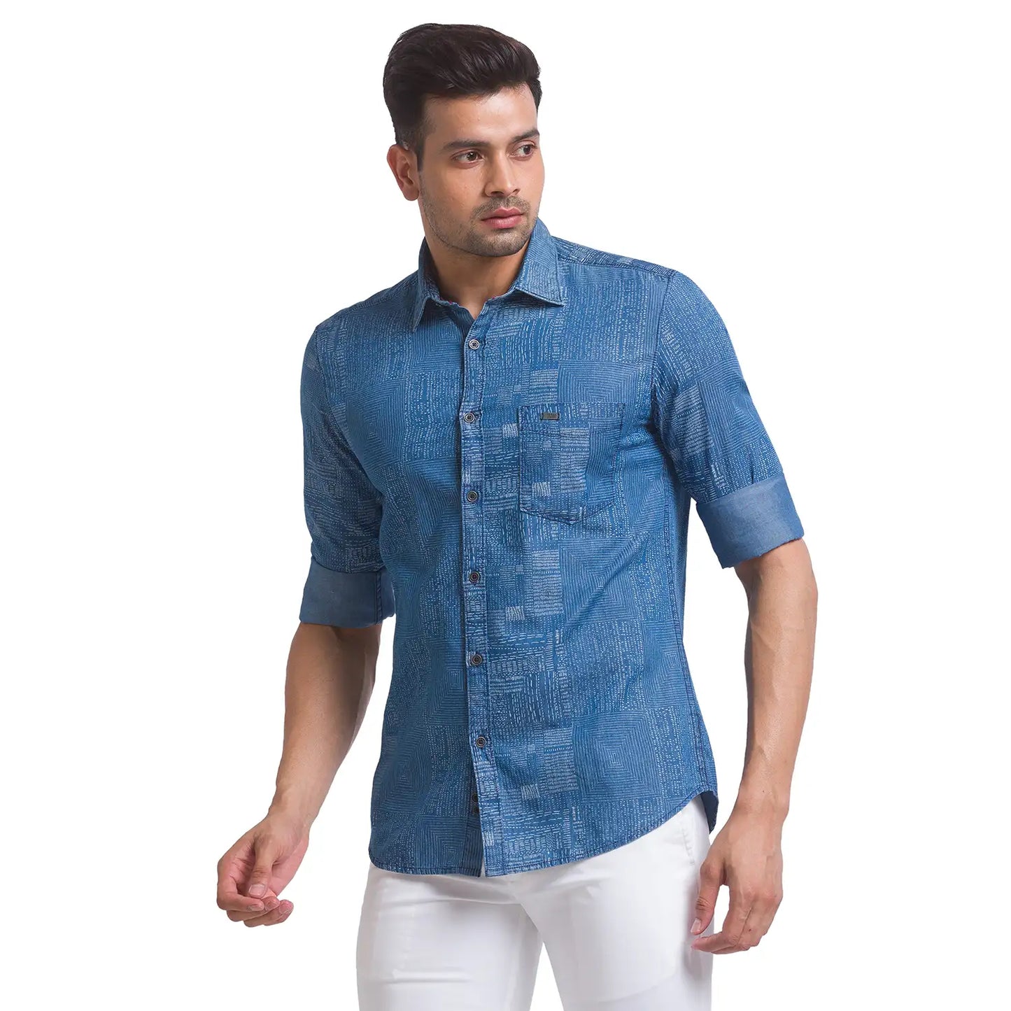 Men Slim Fit Dark Blue Shirt