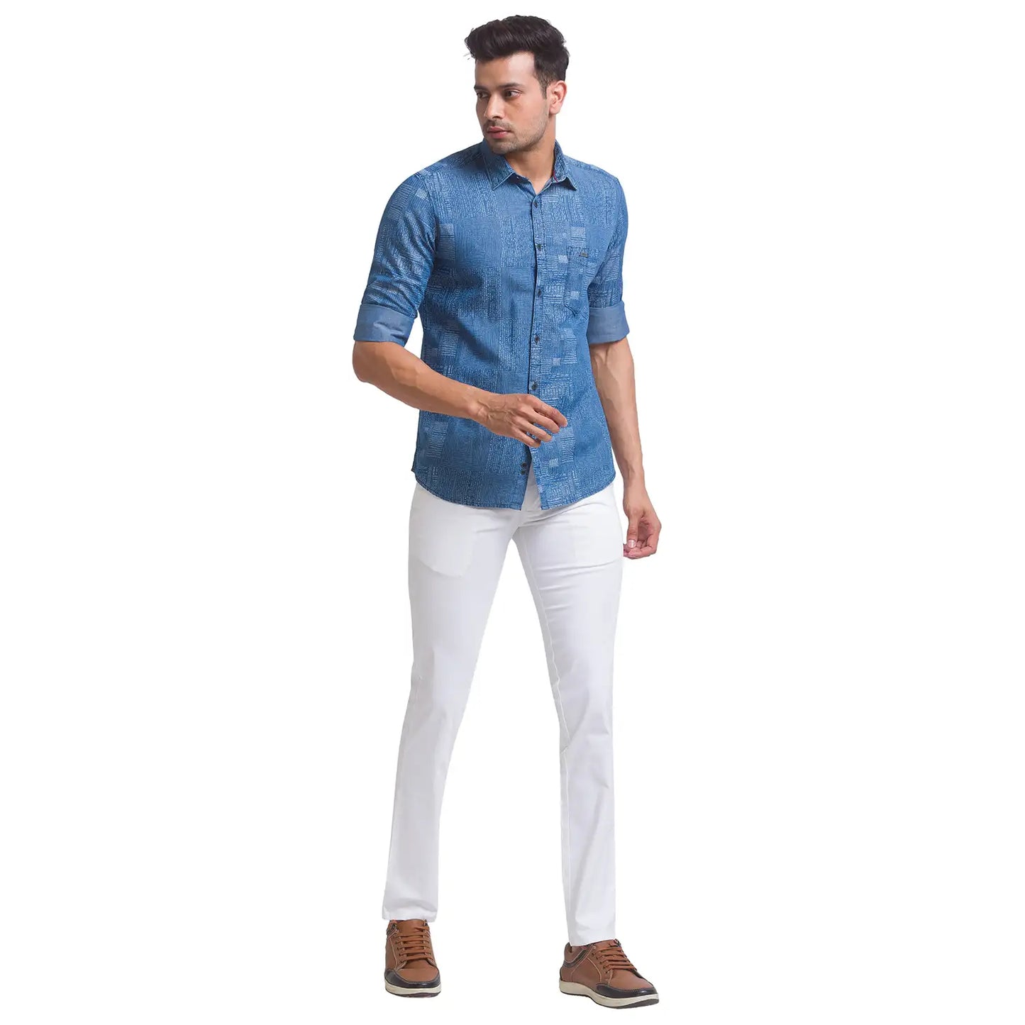 Men Slim Fit Dark Blue Shirt