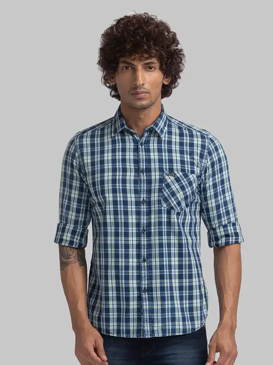 Men Slim Fit Blue Shirt