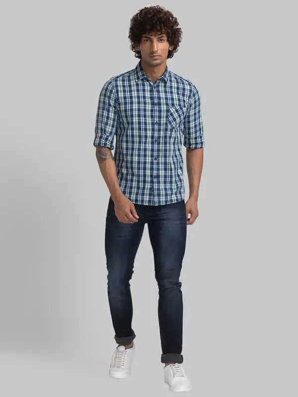 Men Slim Fit Blue Shirt