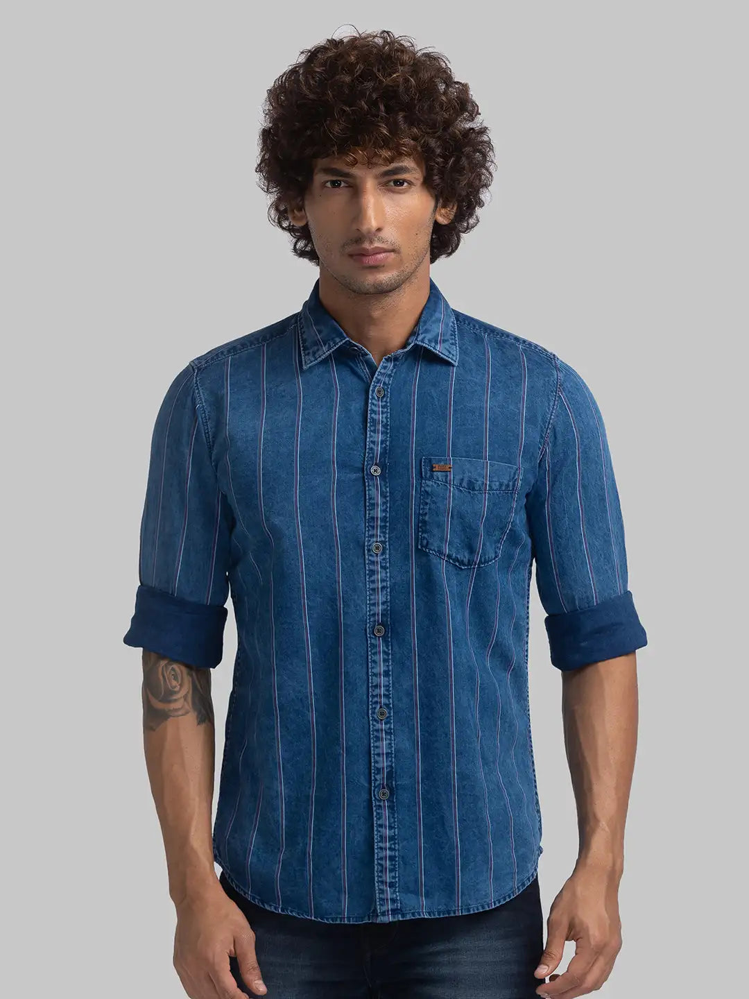 Parx Men Red Printed Slim Fit Cotton Full Sleeve Cut Away Collar Shirt