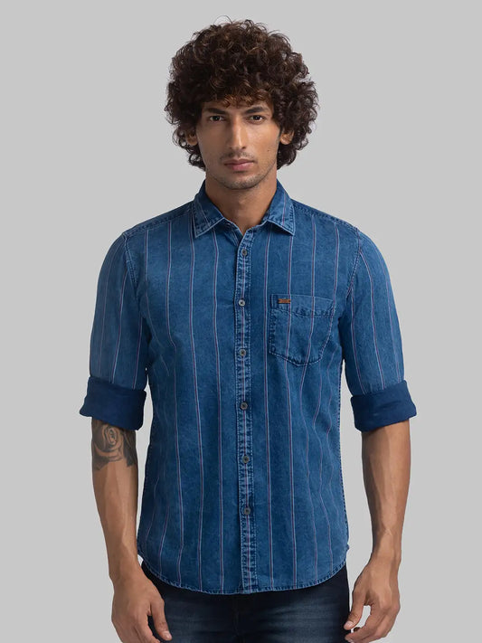 Parx Men Red Printed Slim Fit Cotton Full Sleeve Cut Away Collar Shirt