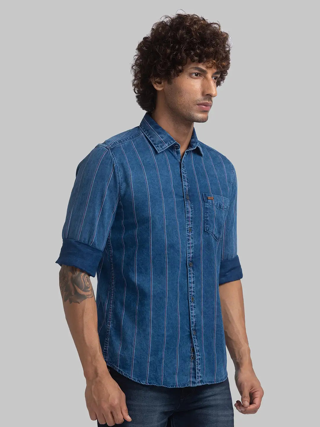 Parx Men Red Printed Slim Fit Cotton Full Sleeve Cut Away Collar Shirt