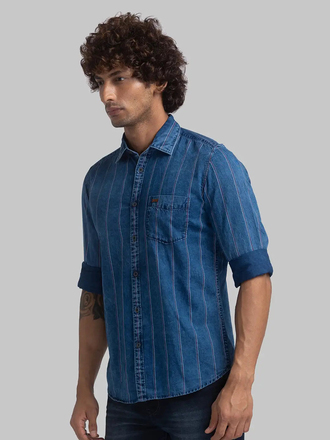 Parx Men Red Printed Slim Fit Cotton Full Sleeve Cut Away Collar Shirt