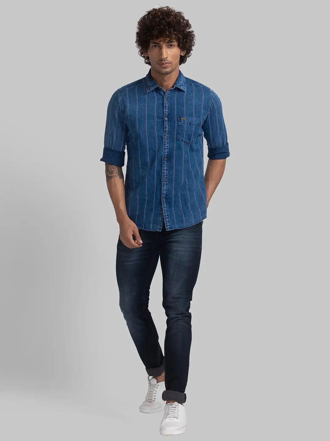 Parx Men Red Printed Slim Fit Cotton Full Sleeve Cut Away Collar Shirt