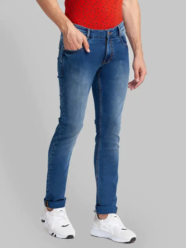Men Slim Tapered Fit Blue Jeans