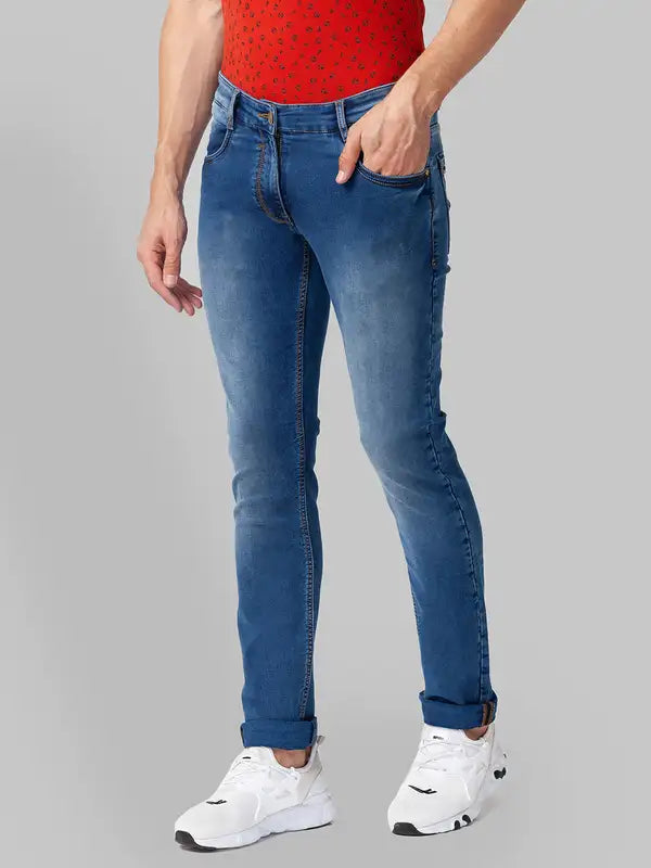 Men Slim Tapered Fit Blue Jeans