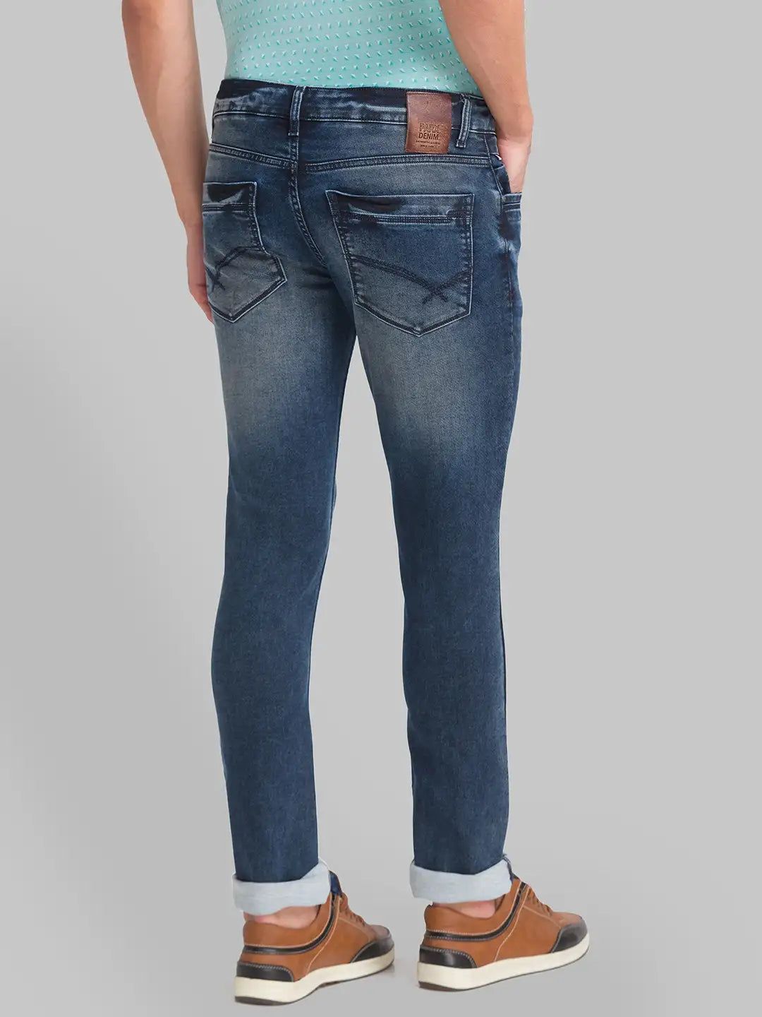 Men Blue Slim Tapered Fit Plain Cotton Blend Jeans