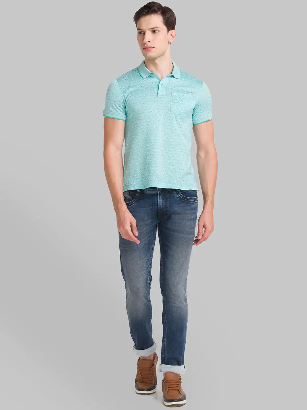 Men Blue Slim Tapered Fit Plain Cotton Blend Jeans