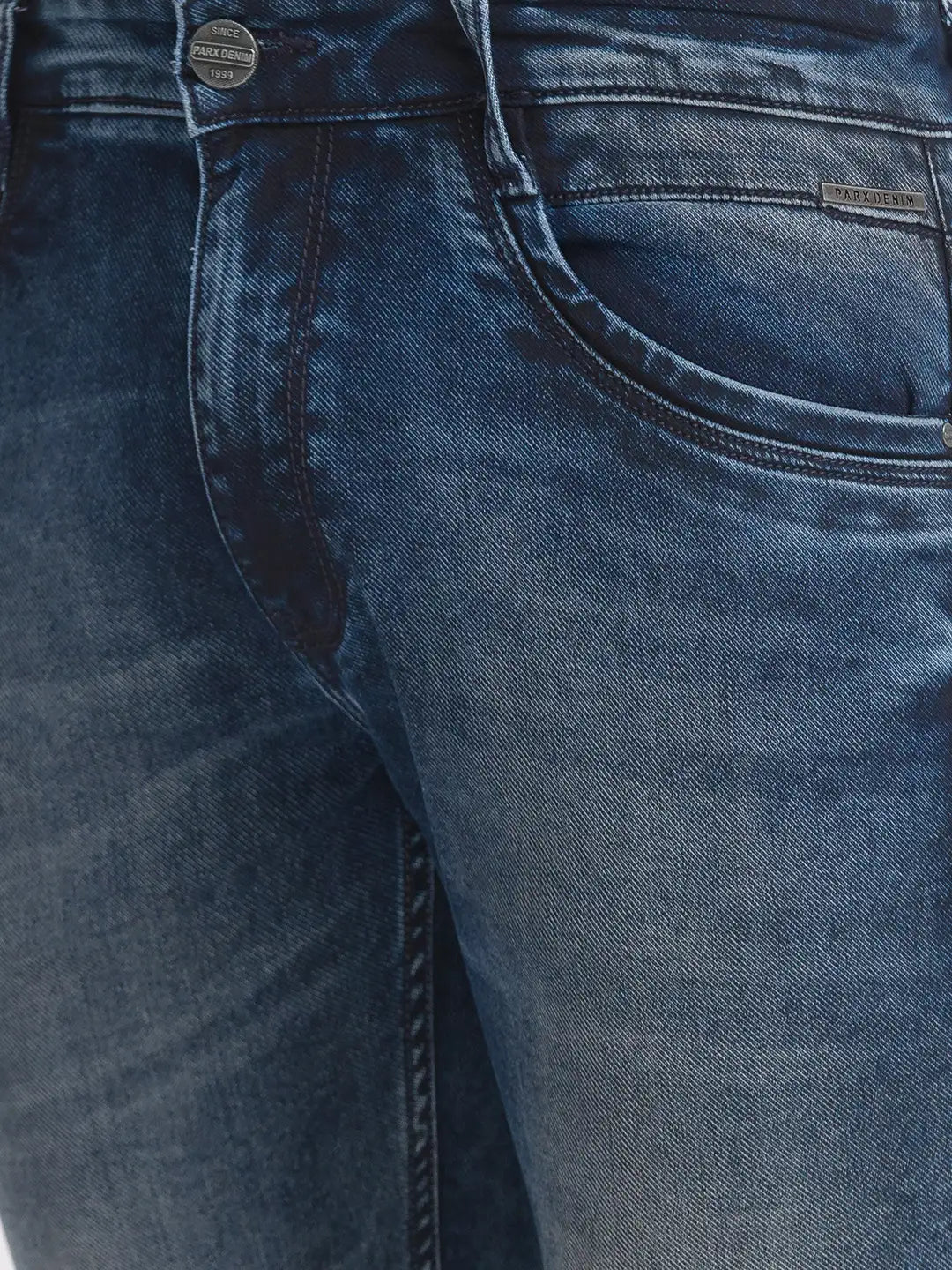 Men Blue Slim Tapered Fit Plain Cotton Blend Jeans