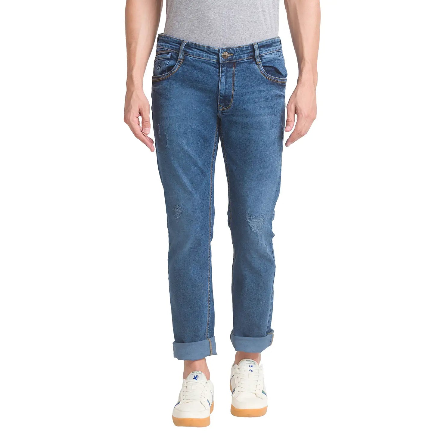 Men Tapered Fit Fancy Blue Jeans