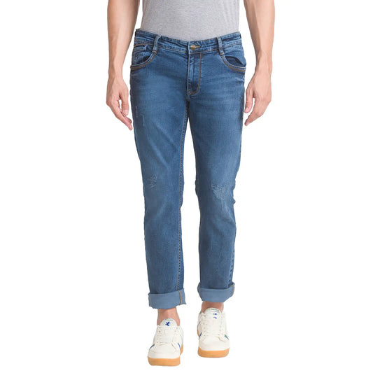 Men Tapered Fit Fancy Blue Jeans