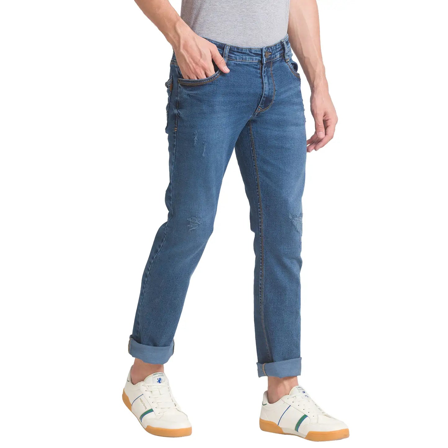Men Tapered Fit Fancy Blue Jeans
