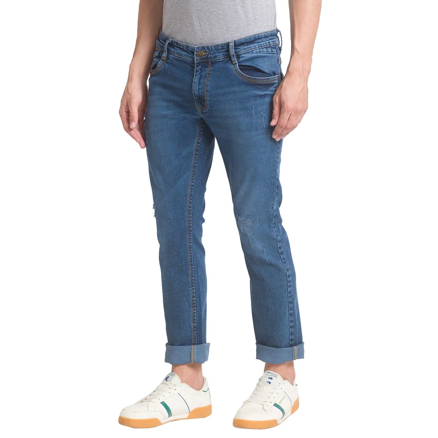 Men Tapered Fit Fancy Blue Jeans