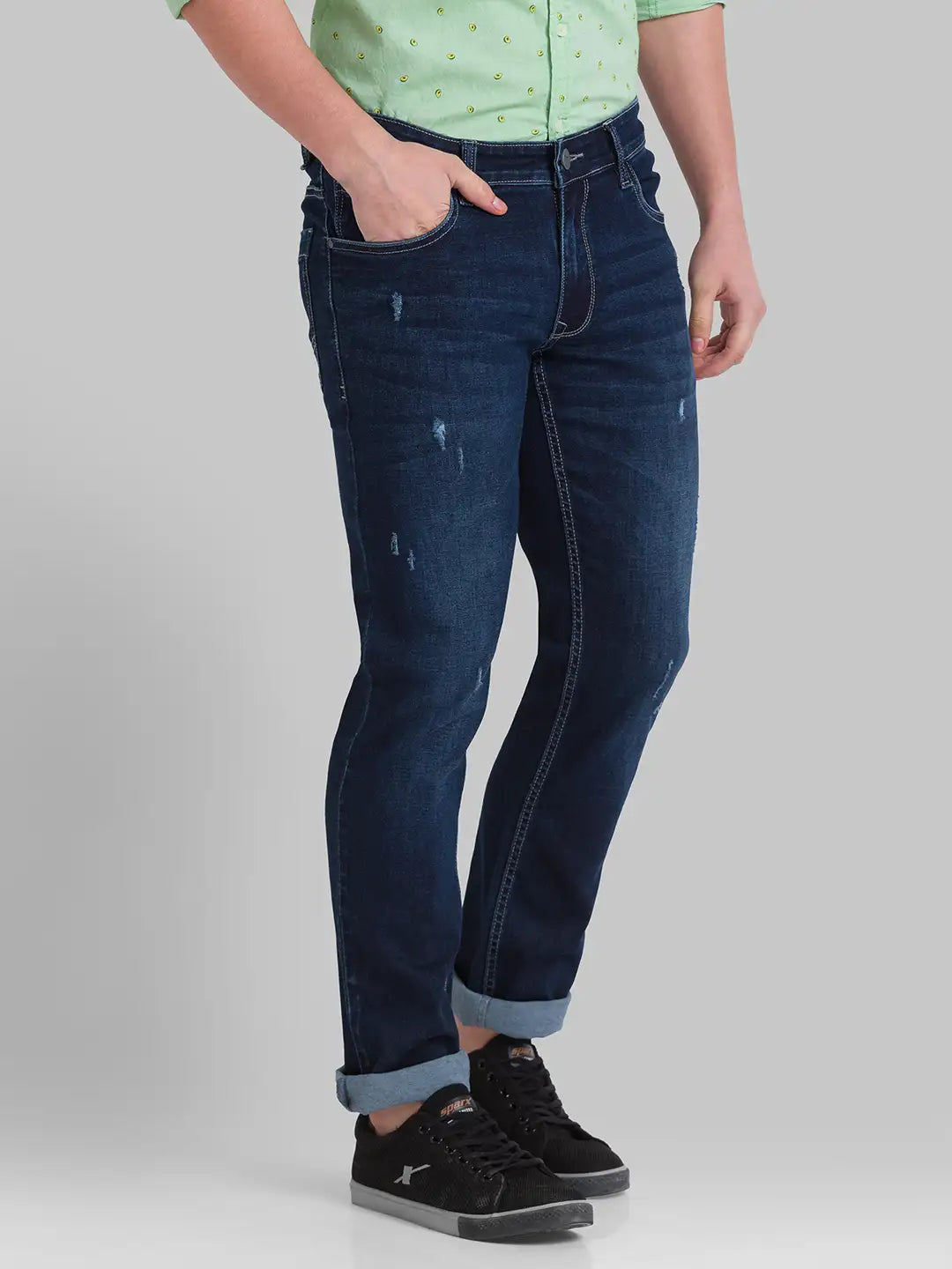 Men Slim Fit Dark Blue Jeans