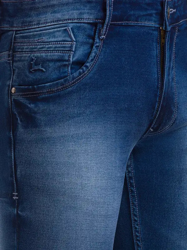 Men Slim Tapered Fit Blue Jeans