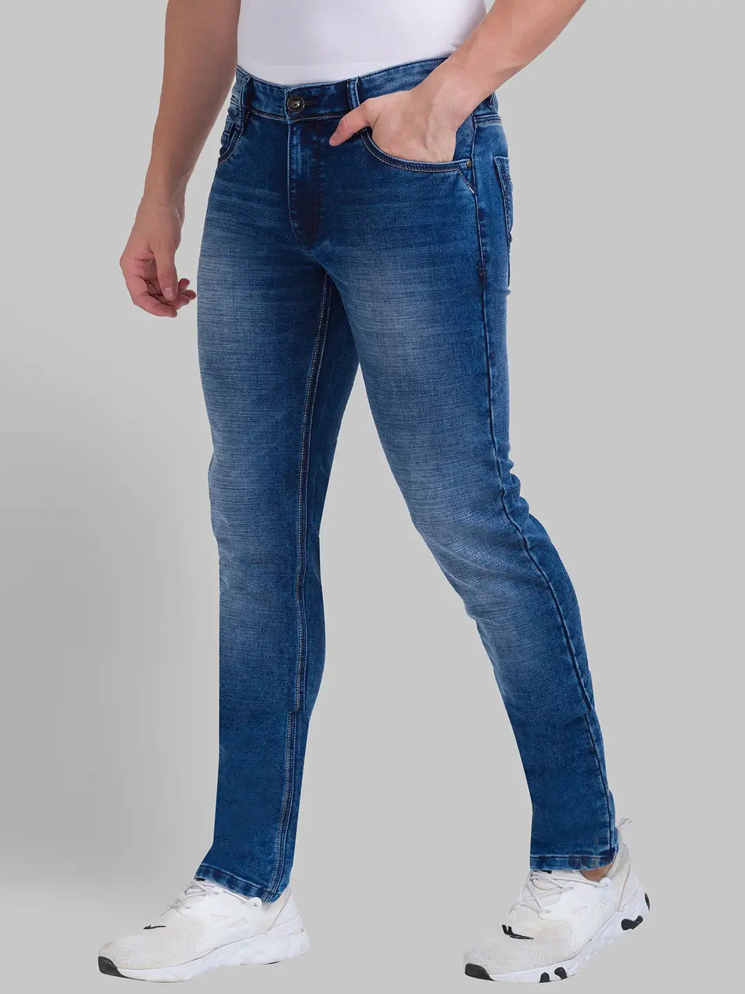 Men Slim Fit Dark Blue Jeans