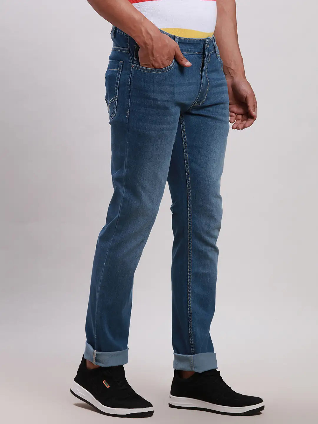 Parx Men Black Jacquard Skinny Fit Cotton Blend Jeans