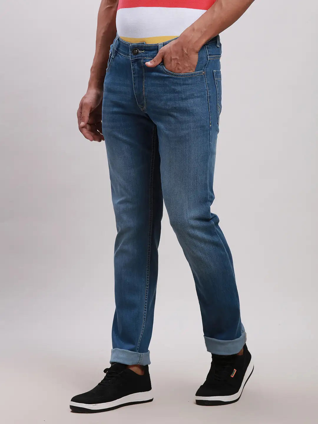 Parx Men Black Jacquard Skinny Fit Cotton Blend Jeans