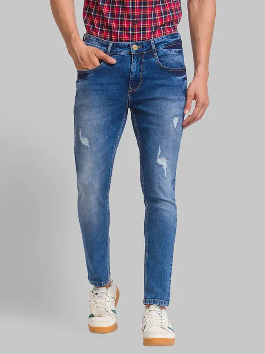 Men Slim Tapered Fit Blue Jeans