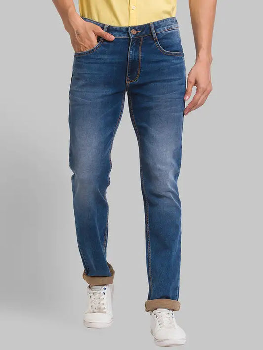 Men Slim Tapered Fit Blue Jeans
