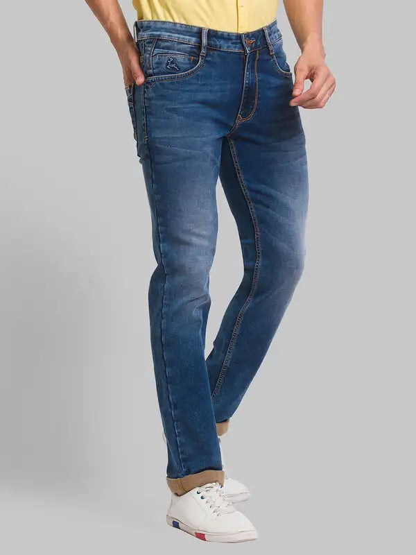 Men Slim Tapered Fit Blue Jeans