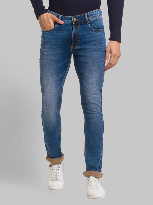 Parx Men Blue Plain Slim Tapered Fit Cotton Blend Jeans