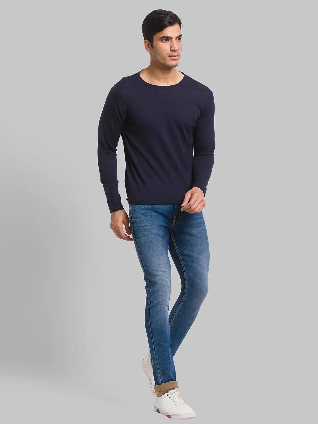 Parx Men Blue Plain Slim Tapered Fit Cotton Blend Jeans