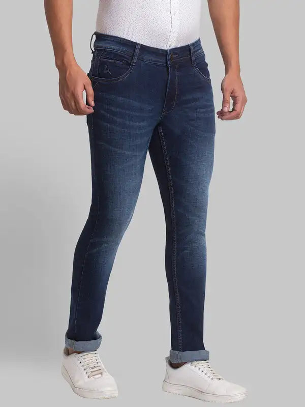 Men Slim Tapered Fit Blue Jeans